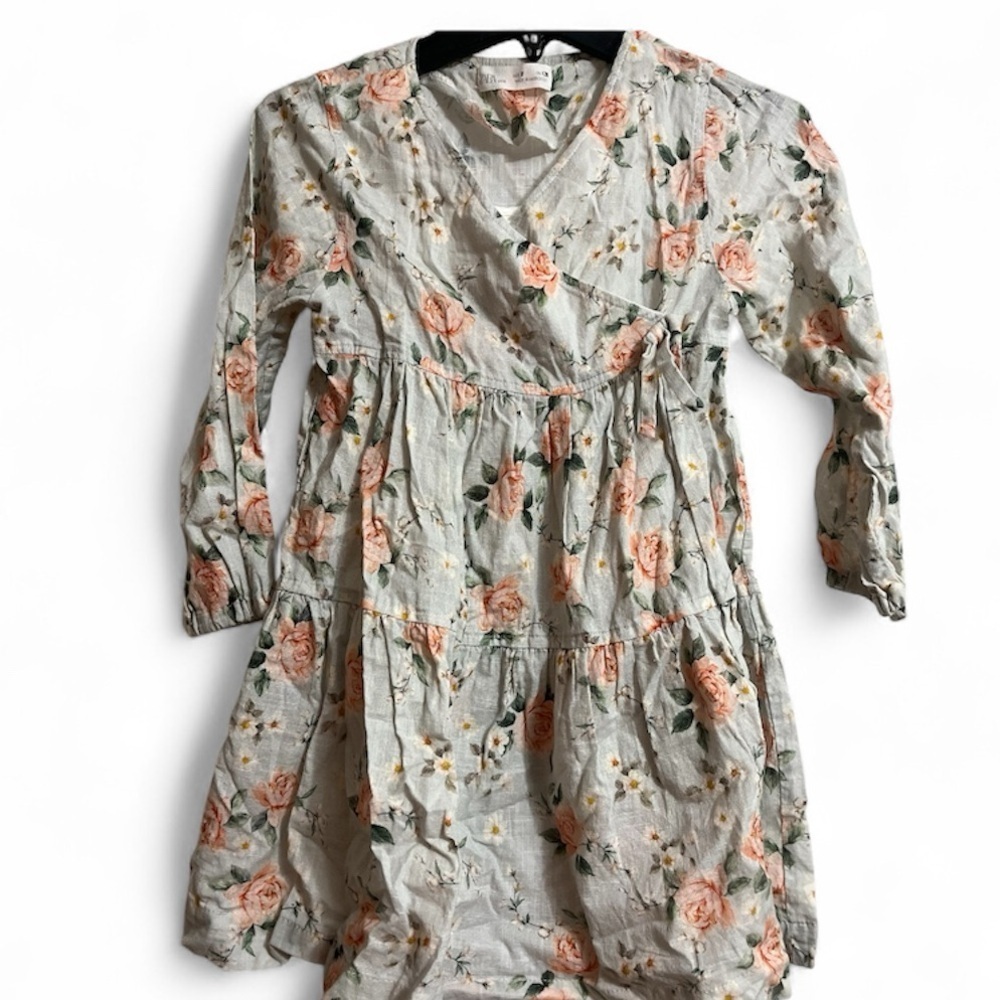 Zara Kids Floral Dress - Peach and White